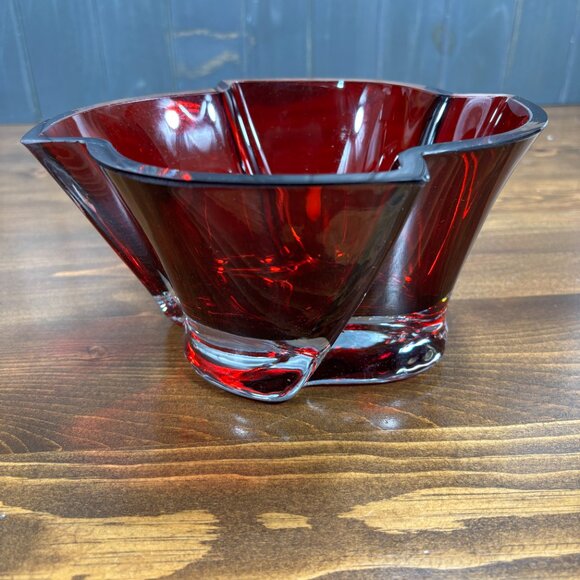 Vintage Ruby Red Hand Blown Glass Bowl KCD Art Glass Centerpiece Bold Red Glass - Picture 3 of 15